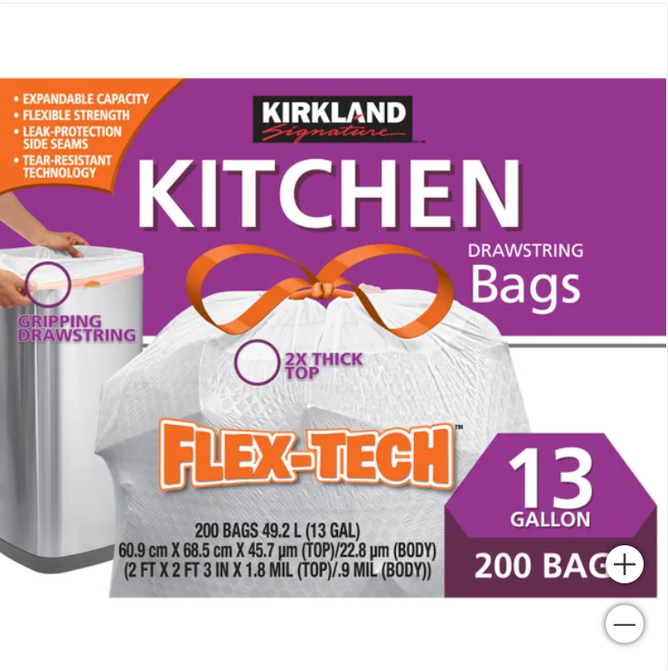 Kirkland Signature Flex-Tech 13-Gallon Kitchen Trash Bag, 200-count