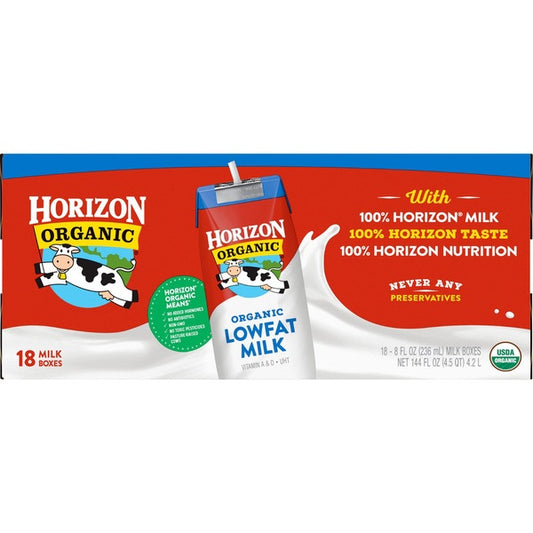 Horizon Organic Lowfat Milk, 8 oz, 18 ct