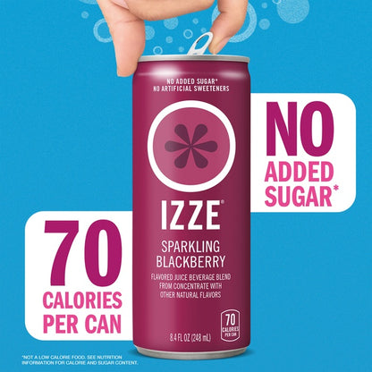 IZZE Sparkling Juice Beverage Blend, Blackberry, No Sugar Added, 6 Cans