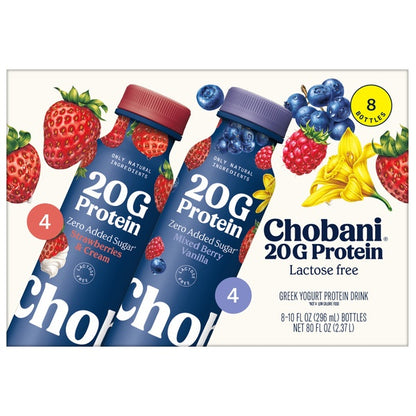 Chobani Complete Lowfat Greek Yogurt Drink, Variety Pack, 10 fl oz, 8 ct