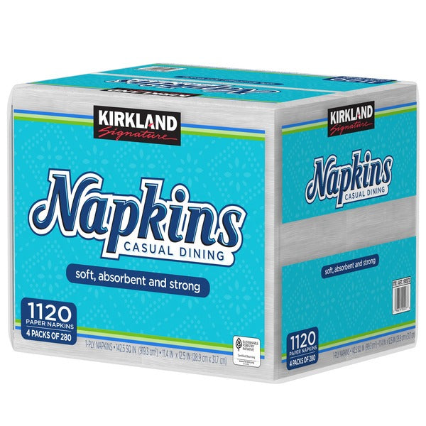 Kirkland Signature Casual Dining Paper Napkins, White, 1120 ct