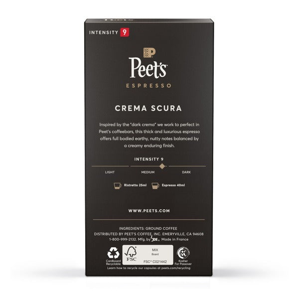 Peet's Coffee Espresso Capsules, Crema Scura Intensity 9