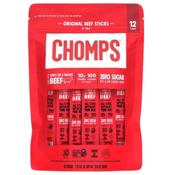 Chomps Original Beef Sticks, Mild, 1.15 oz, 12 ct