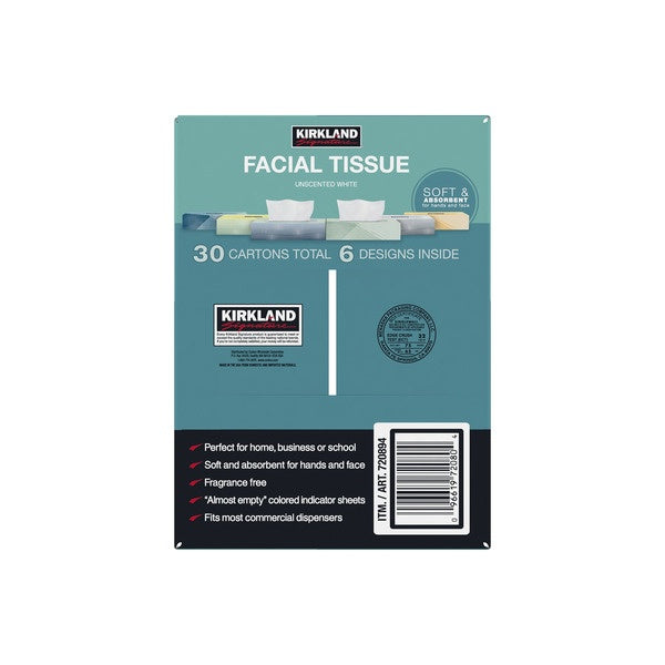 Kirkland Signature Facial Tissue, 2-Ply, Flat Box, 110 Tissues, 30 ct