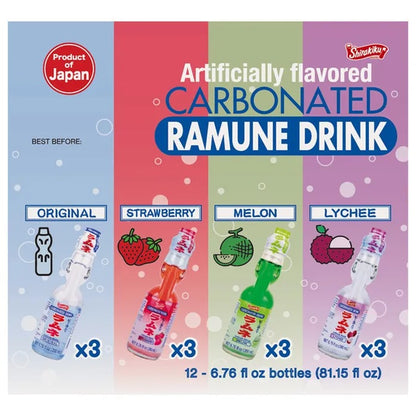 Shirakiku Carbonated Ramune Drink, Variety Pack, 6.76 fl oz, 12 ct