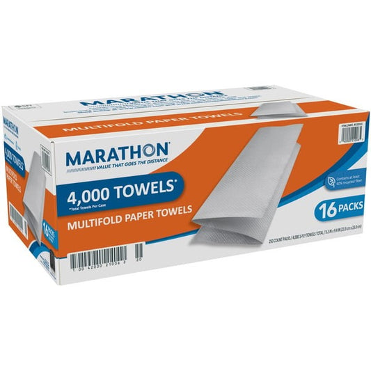 Marathon Multifold Paper Towels, 1-Ply, White, 4000 ct
