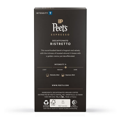 Peet's Coffee Espresso Capsules, Decaf Ristretto Intensity 9