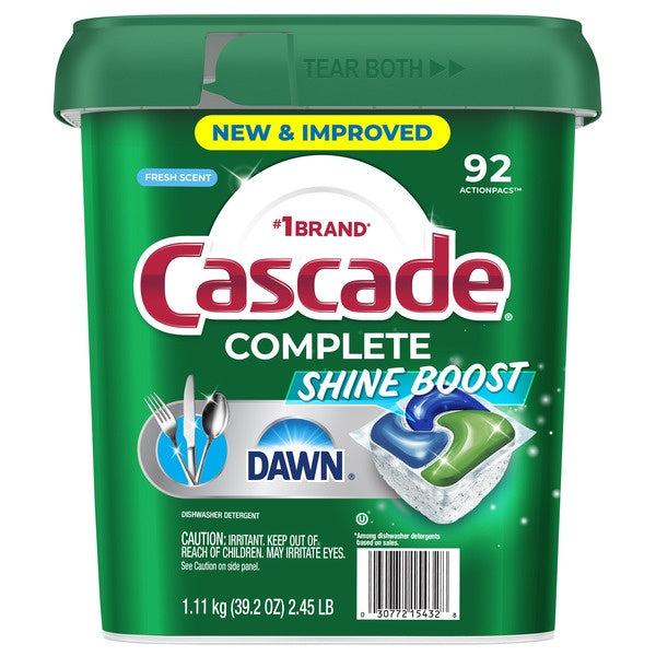 Cascade Complete Dishwasher Detergent ActionPacs, Fresh, 93-count