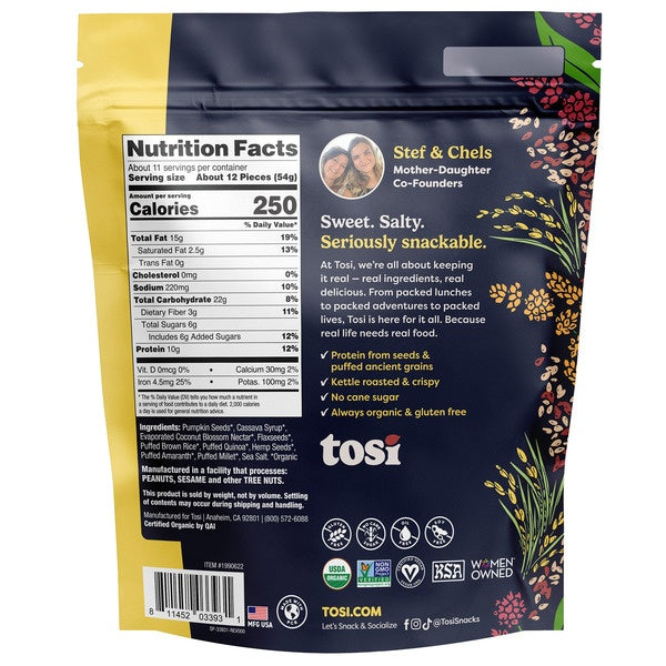 Tosi Organic Salty Sweet Crispy Puffs, 20 oz