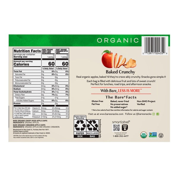 Bare Baked Crunchy, Apples Fuji & Reds, 0.53 Ounce (Pack of 16)