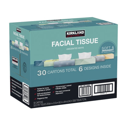 Kirkland Signature Facial Tissue, 2-Ply, Flat Box, 110 Tissues, 30 ct