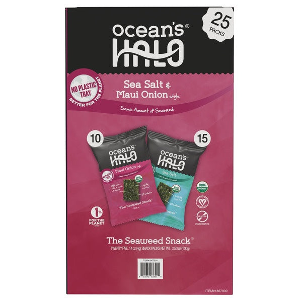 Ocean's Halo Organic Seaweed Snack, Maui Onion & Sea Salt, 0.14 oz, 25 ct