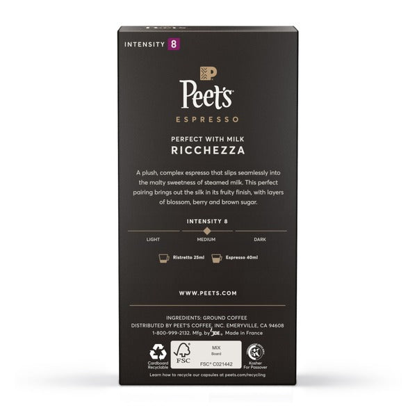 Peet's Coffee Espresso Capsules, Ricchezza Intensity 8