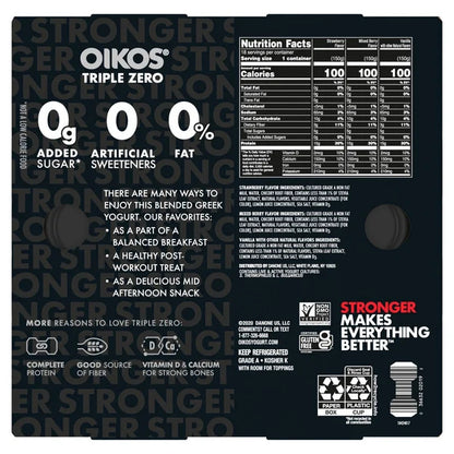 Oikos Triple Zero Greek Nonfat Yogurt, Variety Pack, 5.3 oz, 18-count