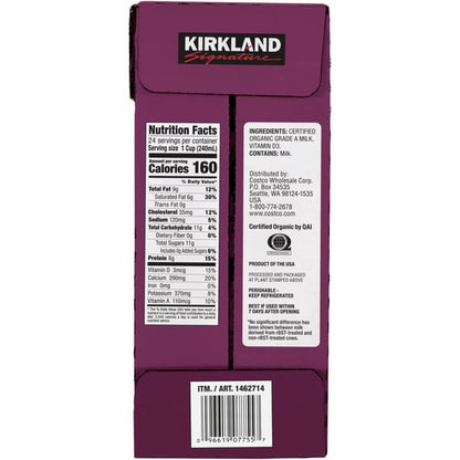 Kirkland Signature Organic Whole Milk, A2 Protein, Half Gallon, 3 ct