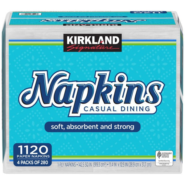 Kirkland Signature Casual Dining Paper Napkins, White, 1120 ct