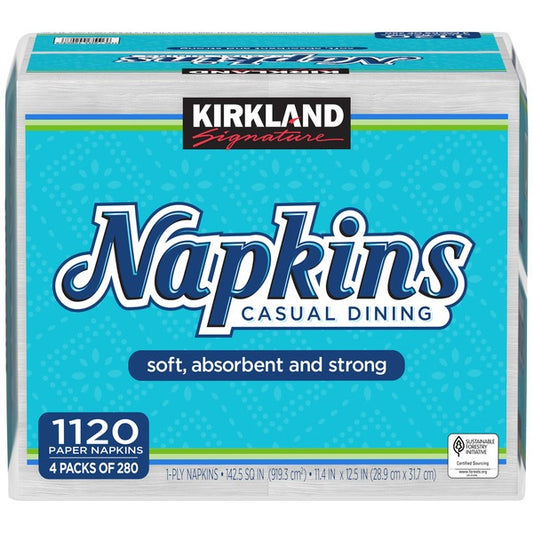 Kirkland Signature Casual Dining Paper Napkins, White, 1120 ct