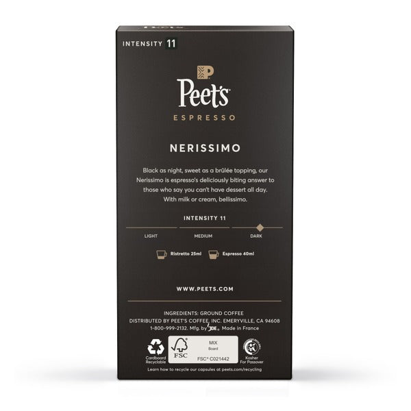 Peet's Coffee Espresso Capsules, Nerissimo Intensity 11