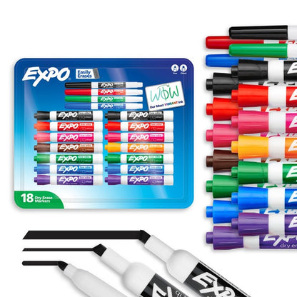 EXPO Low Odor Dry Erase Marker, Chisel and Fine Tip, Assorted Colors, 18 ct