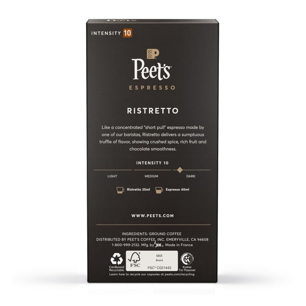 Peet's Coffee Espresso Capsules, Ristretto Intensity 10