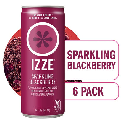 IZZE Sparkling Juice Beverage Blend, Blackberry, No Sugar Added, 6 Cans