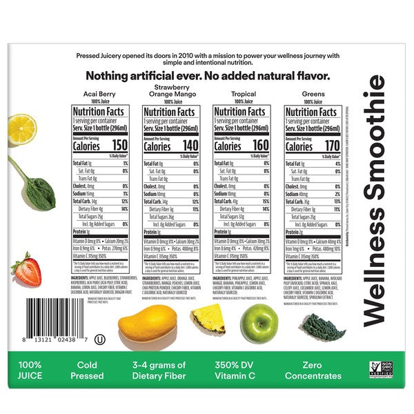 Pressed Juicery Wellness Smoothies, 10 oz, 8-count