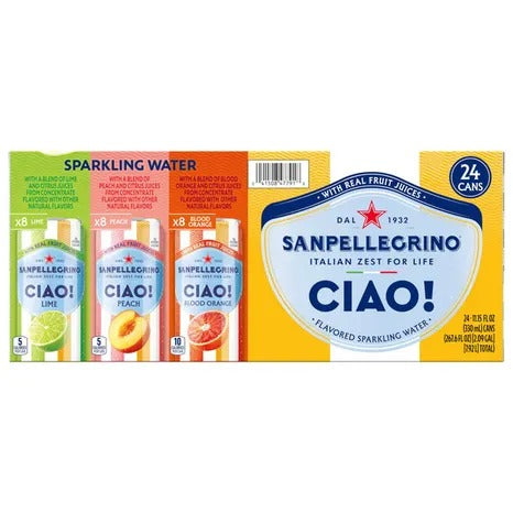 San Pellegrino Ciao Sparkling Water, Variety Pack, 11.15 fl oz, 24-count