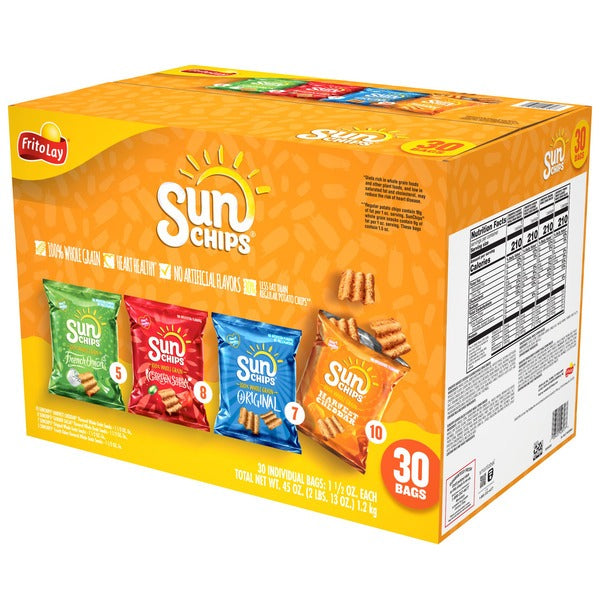 SunChips Whole Grain Snacks, Variety Pack, 1.5 oz, 30 ct