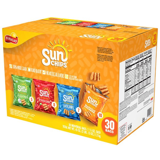 SunChips Whole Grain Snacks, Variety Pack, 1.5 oz, 30 ct