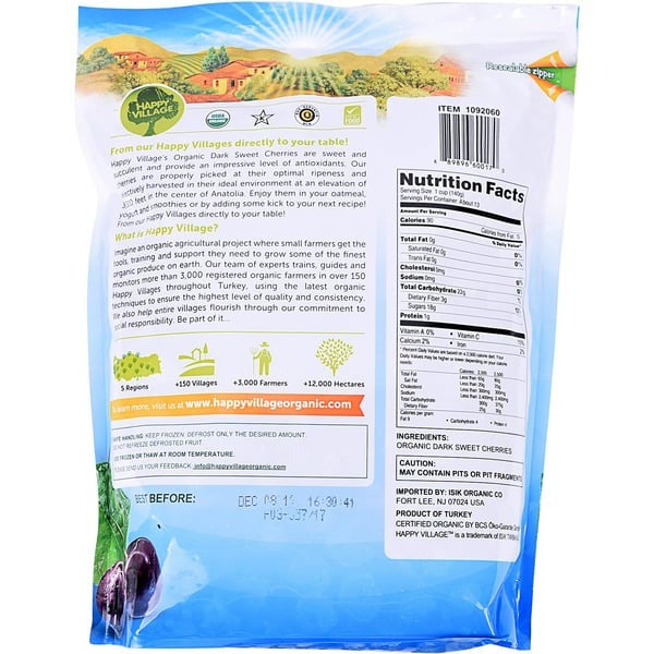 Happy Village Organic Dark Sweet Cherries, 64 oz