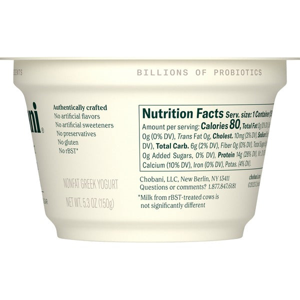 Chobani Yogurt, Greek, Nonfat, Plain