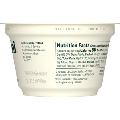 Chobani Yogurt, Greek, Nonfat, Plain