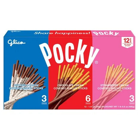 Glico Pocky Cream Covered Biscuit Sticks, Variety Pack, 1.41 oz, 12-count